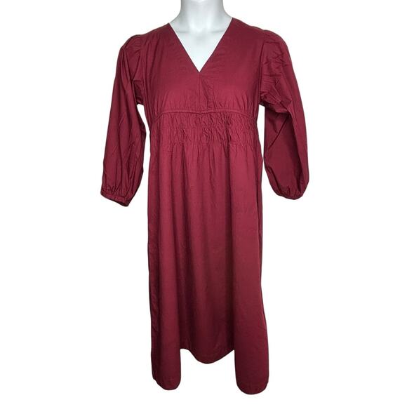 Cara Cara Womens Small S V-Neck 3/4 Sleeve A-Line Maxi‎ Cotton Dress - Picture 1 of 16